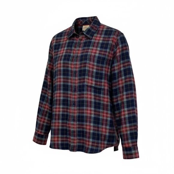 ST. JOHN’S BAY Women’s Classic Shirt XL Navy Tartan Plaid Long Sleeve Cotton NEW - Picture 1 of 15
